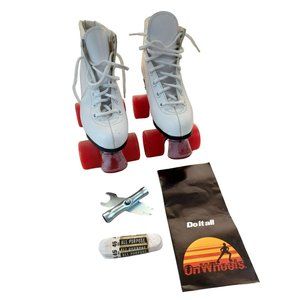 1979 On Wheels Roller Skates Women's Size 5 White Leather Extra Laces Tool Inst